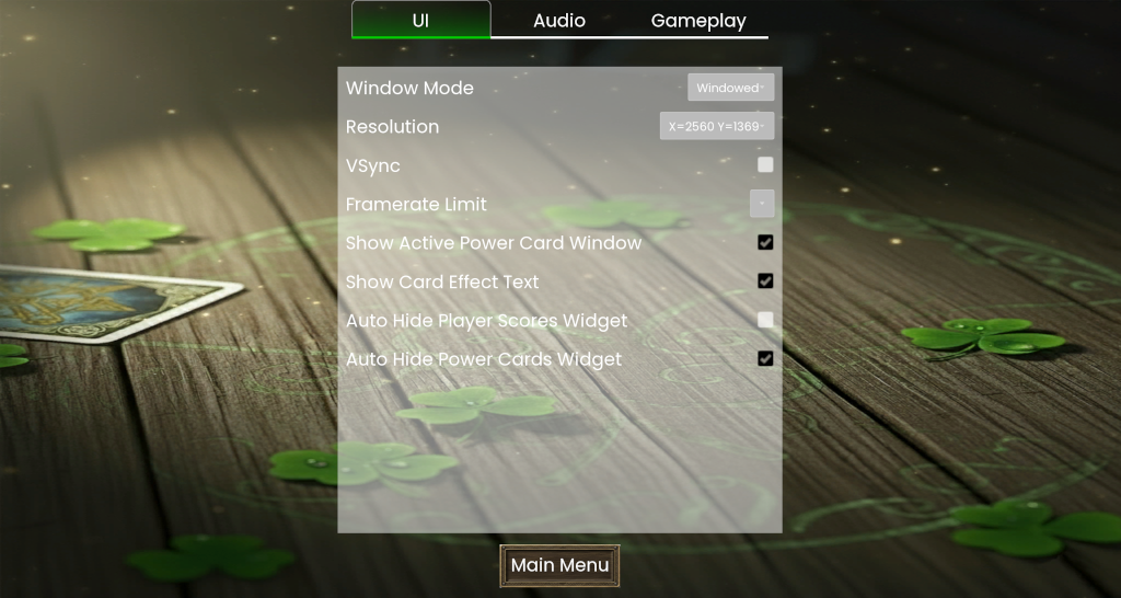 Game settings menu with graphics and audio options